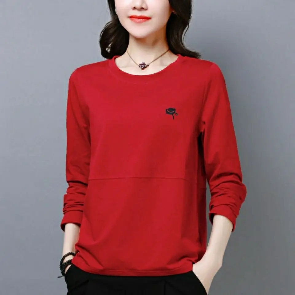 2022spring Summer Tops Casual Women\'s Clothing T-Shirts O-neck Solid Women Embroidery Comfortable Simple Capable Office Lady