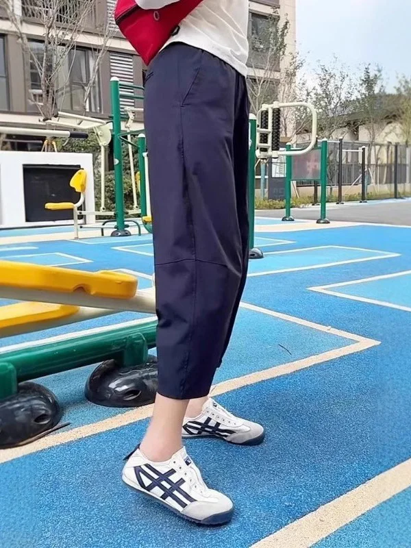 

plus Size Women's Summer Thin Sport Pants High Waist Loose Straight Leg Harlan Nine Point Slimming Trousers Casual Fashion