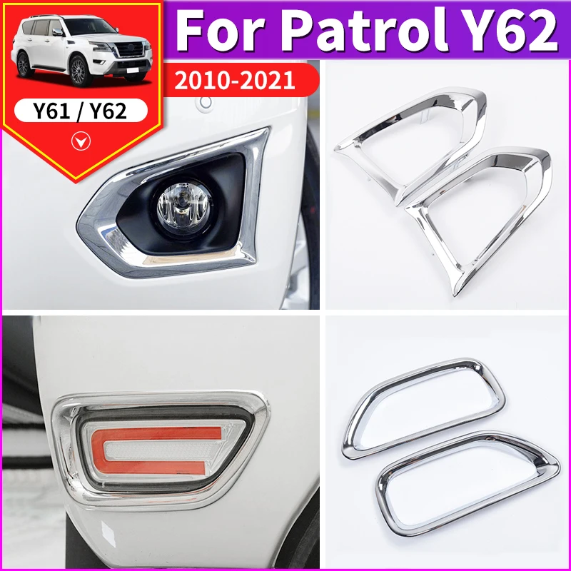 

For Nissan Patrol Y62 2016-2021 2020 Front and Rear Fog Light Frame Bumper Lampshade Chrome Exterior Modification Accessories