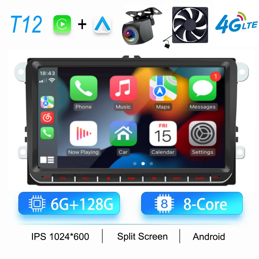 2Din Autoradio Android voor Volkswagen Golf 5 6 Polo Passat B6 B7 CC Skoda Jetta Universele Multimedia Carplay Wifi GPS Navigatie - afbeelding 1