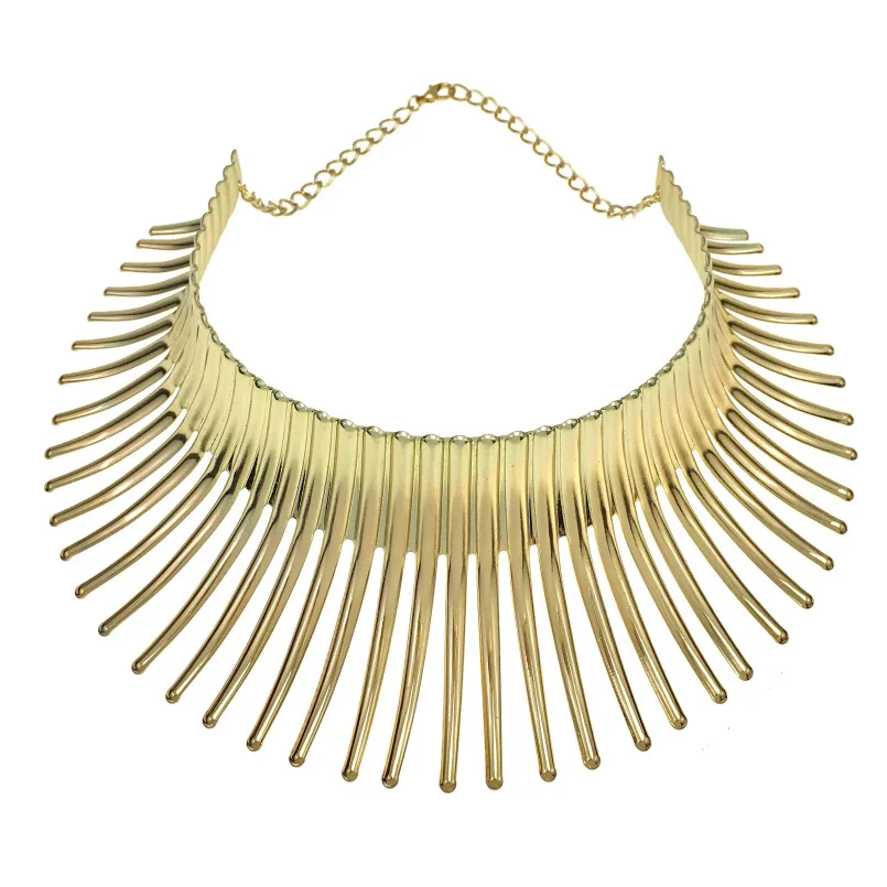ABQR Women's Big African Necklace Indian Style Bending Alloy Big Thorn Statement Collar Choker Gold