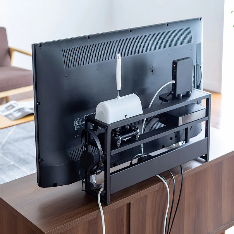 Multifunctional Carbon Steel Router Storage Rack behind Screen Cable Organizer Socket Holder Space-Saving Sundries Organizer