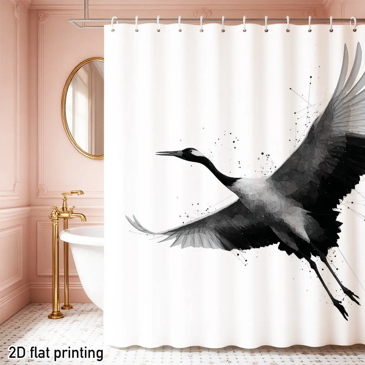 

Elegant Watercolor Flying Crane Shower Curtain 72x72 Polyester Washable with Grommets Zen Bathroom Decor