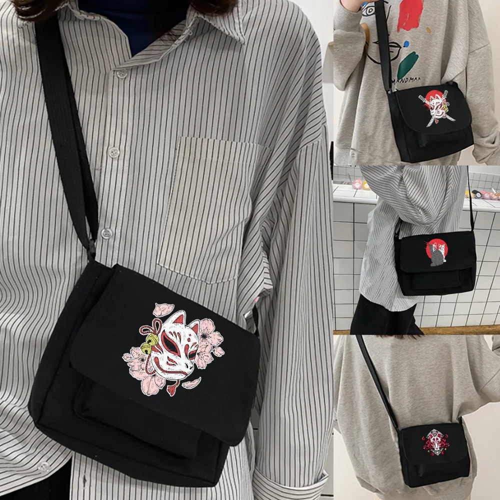 Versatile Shoulder Sling Bag Soft Fabric Adjustable Strap Multi‑Pocket Storage Mask Pattern Crossbody Bag for School Casual Trip