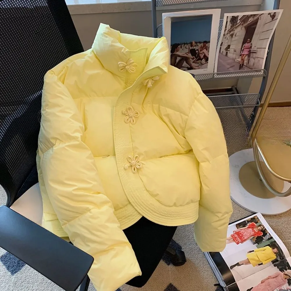 

Желтые свободные теплые повседневные китайские парки, женская однотонная куртка для девочек, утепленная офисная женская милая хлопковая стеганая куртка High Street