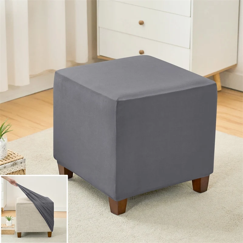 

1PC Waterproof Ottoman Stool Cover Solid Color Square Footstool Cover Stretch Anti-dirt Durable Footrest Slipcover Home Hotel
