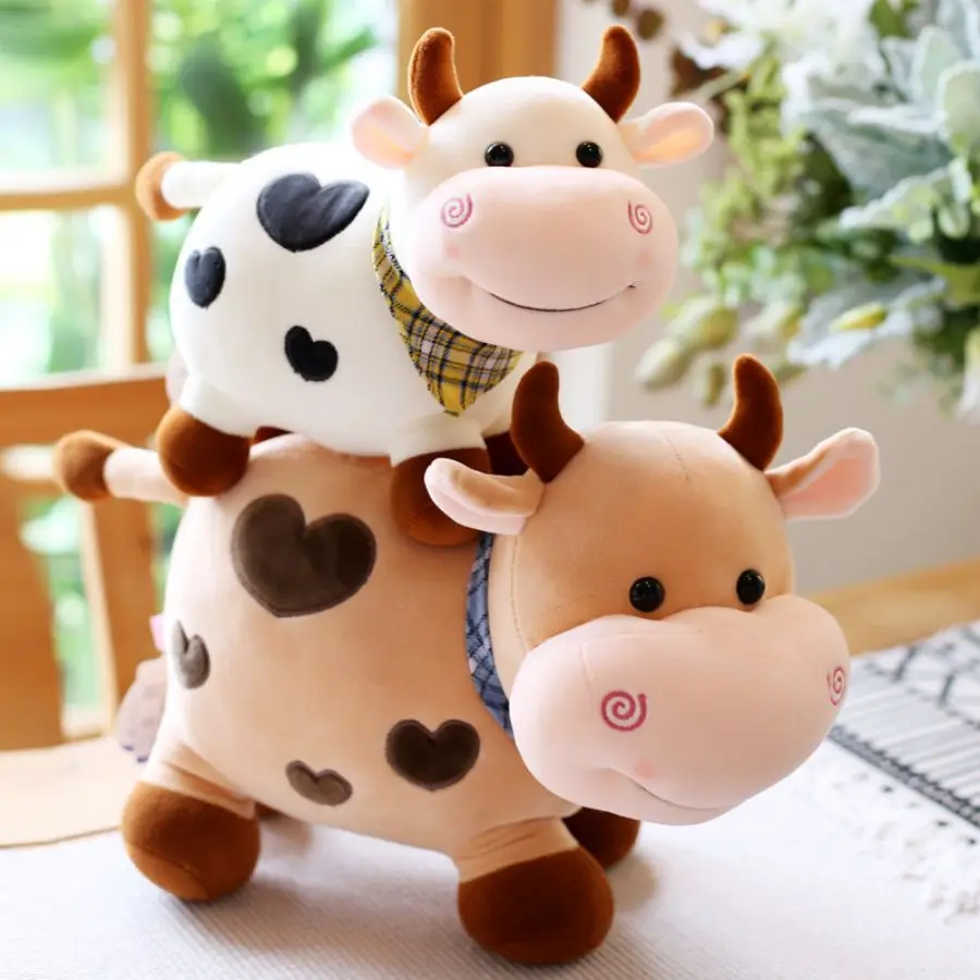 Cute Cartoon Small Colored Cow Doll 28cm Super Soft Calf Plush Toy With Scarf Kawaii Cow Doll Is A Great Gift