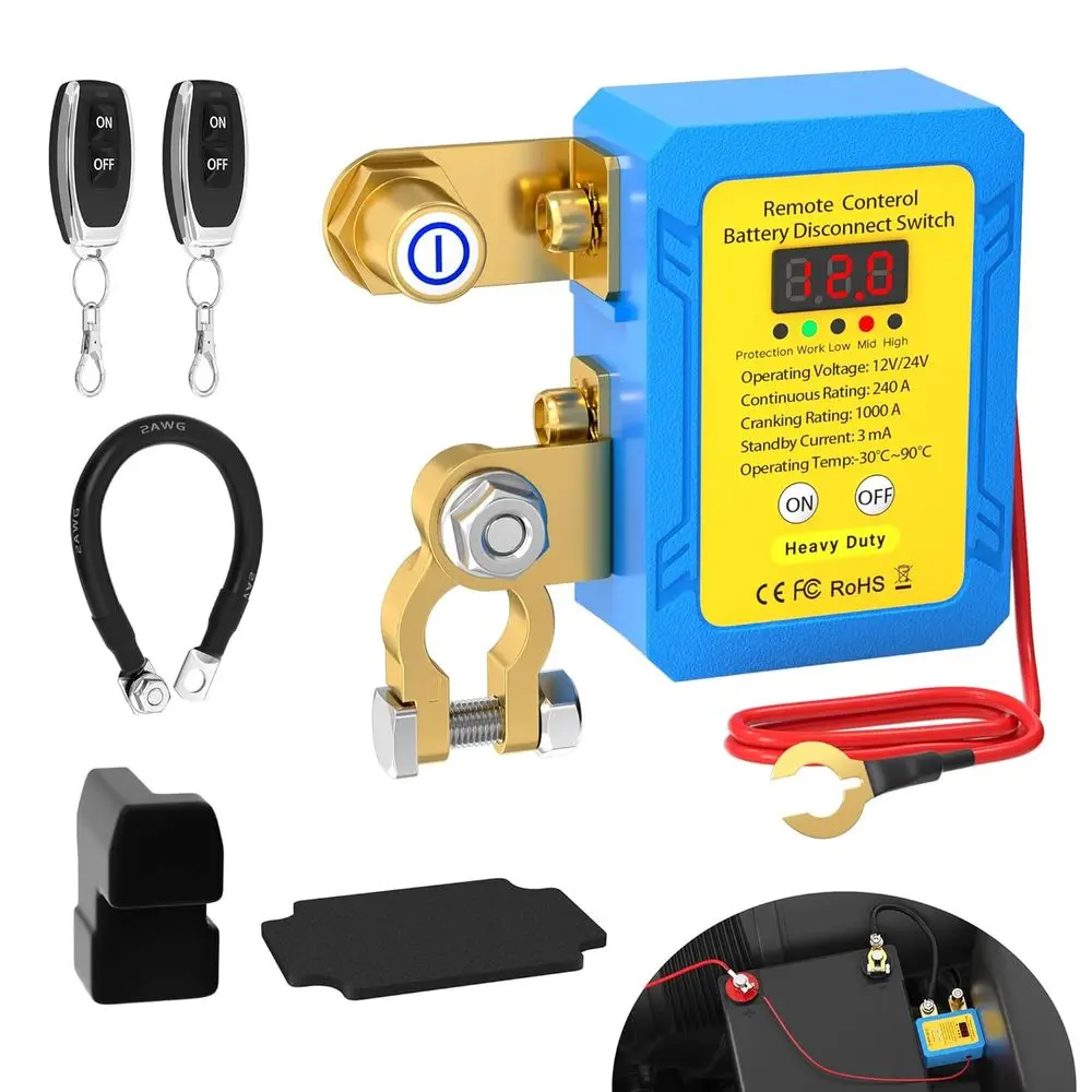 

Выключатель аварийной остановки двигателя или автомобильный выключатель отключения аккумулятора 12В 240А с дистанционным управлением и LED-дисплеем, автоматический выключатель для предотвращения угона автомобиля