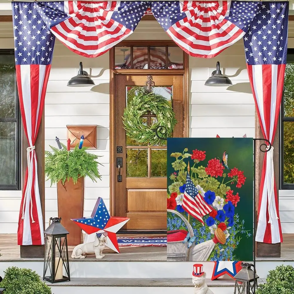 4th of July Red Blue Flower Garden Flag 12.5x18 Inch Patriotic Stars Stripes Butterfly Poppy Floral Leaf American Flags Inde zzo