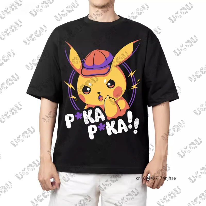Camiseta de algodón con estampado de Pokémon Pikachu para hombre y mujer, camisetas de manga corta para Cosplay, camisetas informales de gran tamaño para niños/adultos, novedad de verano
