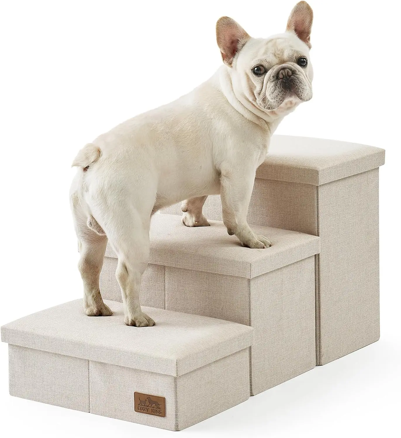 

Dog Stairs With Storage, 3-Step Wider Sturdy Dog Steps For Small/Medium/Large Dogs And Older Cats, Folding Doggie Ramp For