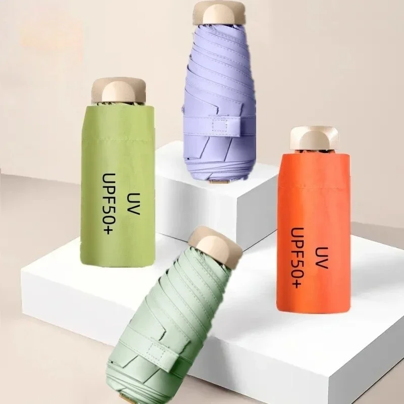 

UPF50 + зонт, мини-карманный зонт от солнца, портативный виниловый складной зонт от дождя, дорожный зонт с защитой от ультрафиолета, капсула-зонтик