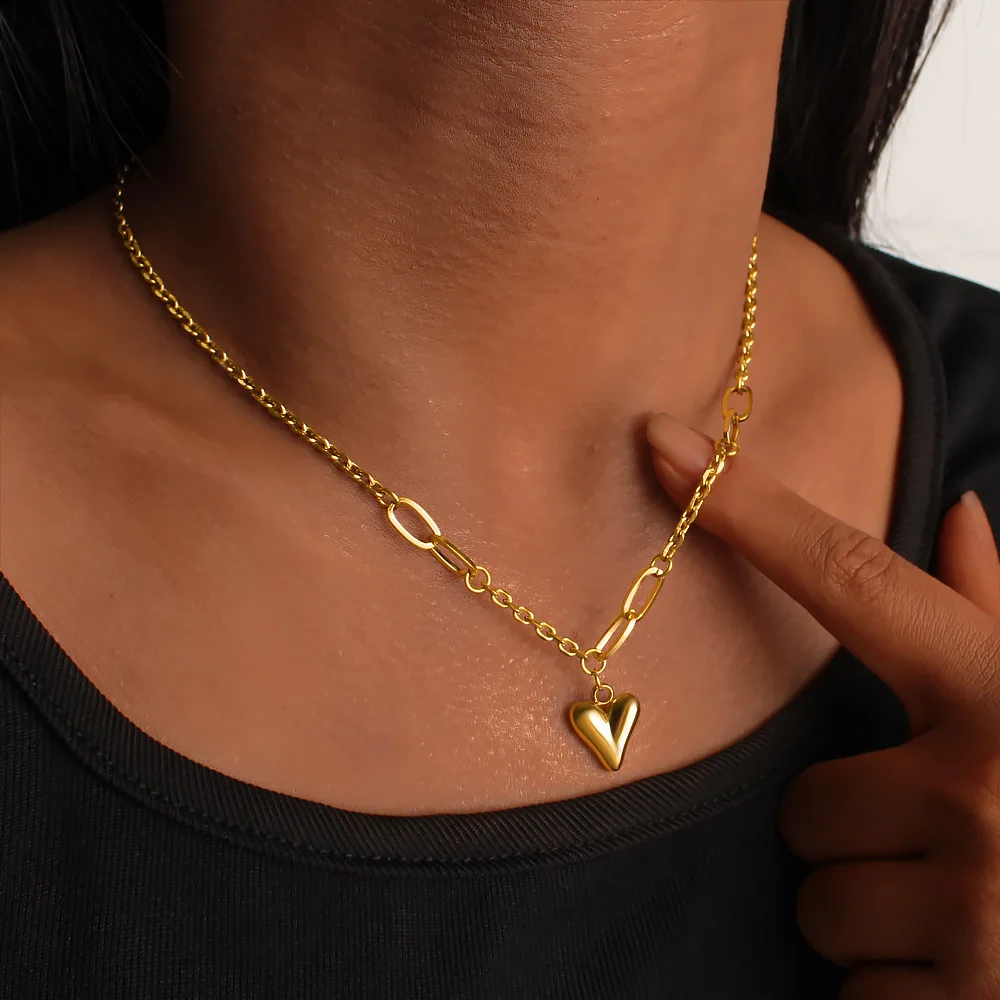 DIY accessories Guangdong jewelry DIY hand-spliced necklace stainless steel 18K gold personalized simple heart pendant collarbon