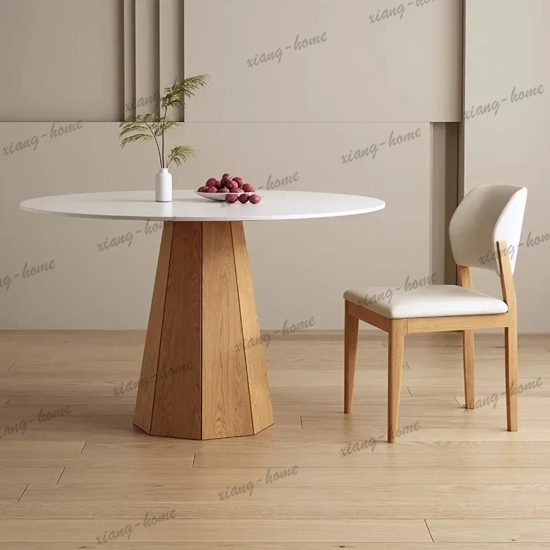 LJY Nordic Luxury Dining Tables Modern Simple Solid Wood Rock Plate Round Table Center Dining Room Furnitur Mesas Redondas FYDT