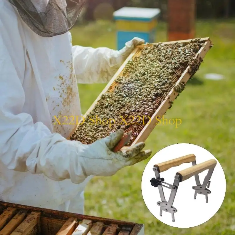 X22D Beekeeping Essential Durability Stainless Steel Beekeeping Frame Lifter With Ergonomic Wooden Handle For Secure Handling