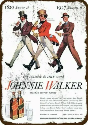 1937 JOHNNIE WALKER Whisky Vintage-Look * DEKORATIVES METALLSCHILD-REPLIKA *