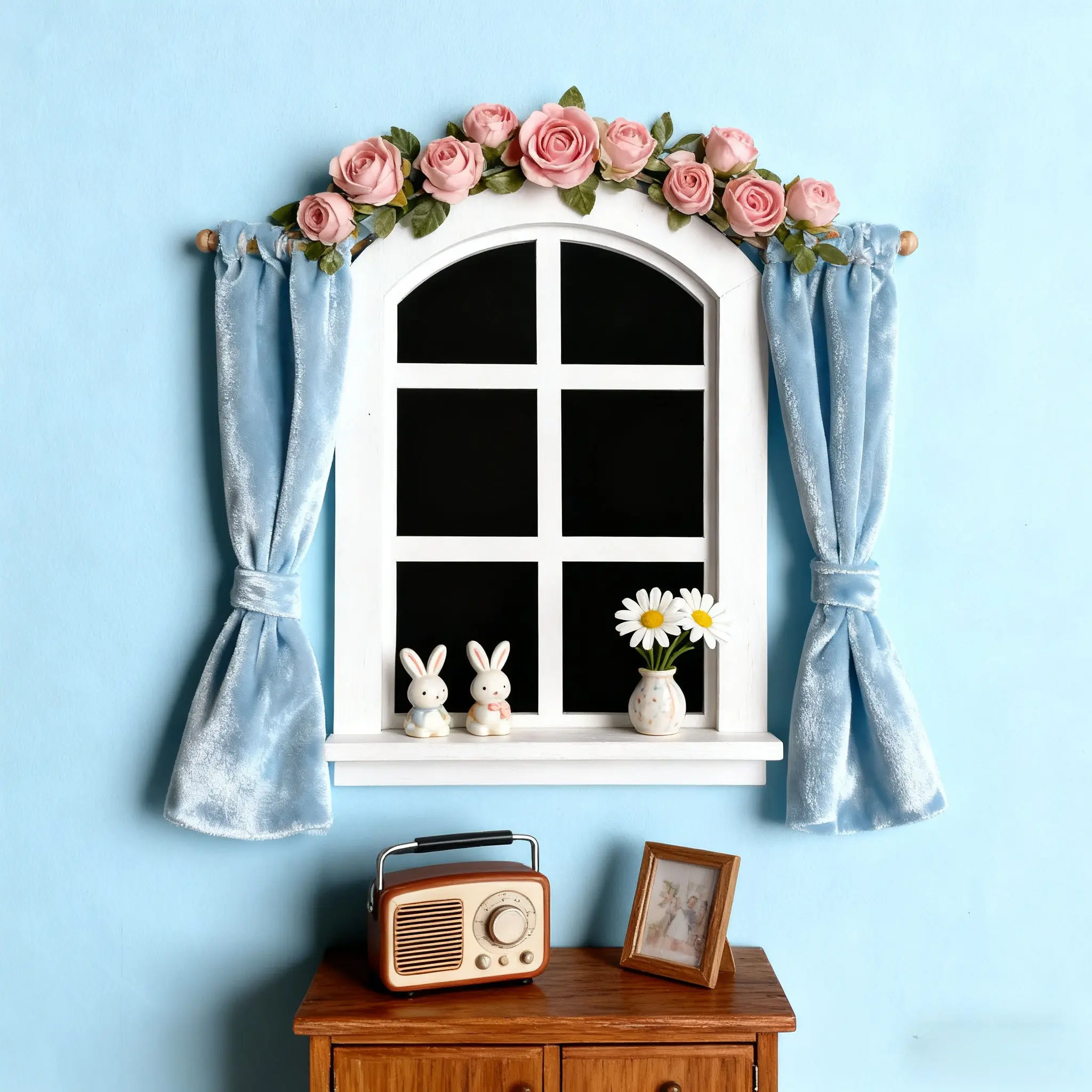 

6picecs Brand New BJD Dollhouse 4-Grid Window Decor - Mini Wooden Craft Furniture for Micro Scene Christmas Decor & Hobbyists