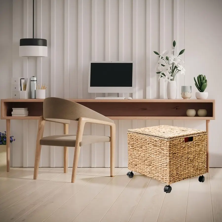 Rolling File Box Wicker File Cabinet Hanging File Baskets Water Hyacinth Storage Basket