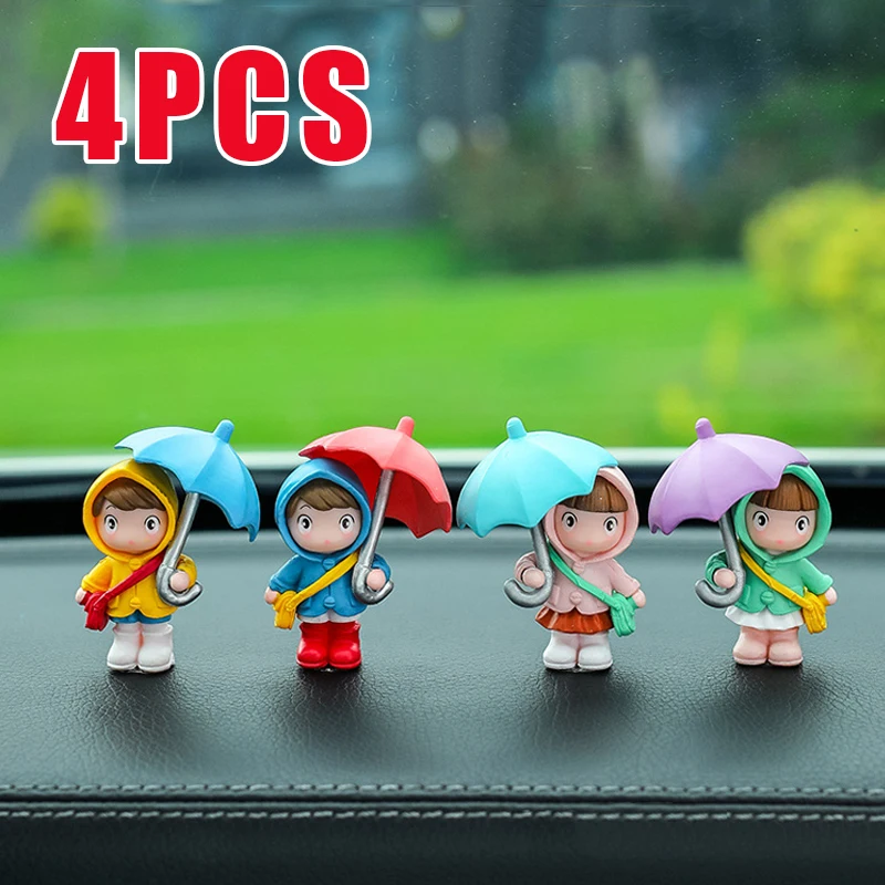 4PCS  Car Interior Decoration  Figures Auto Rearview Mirror Dashboard Ornaments For Accessories Umbrella Center Console Window