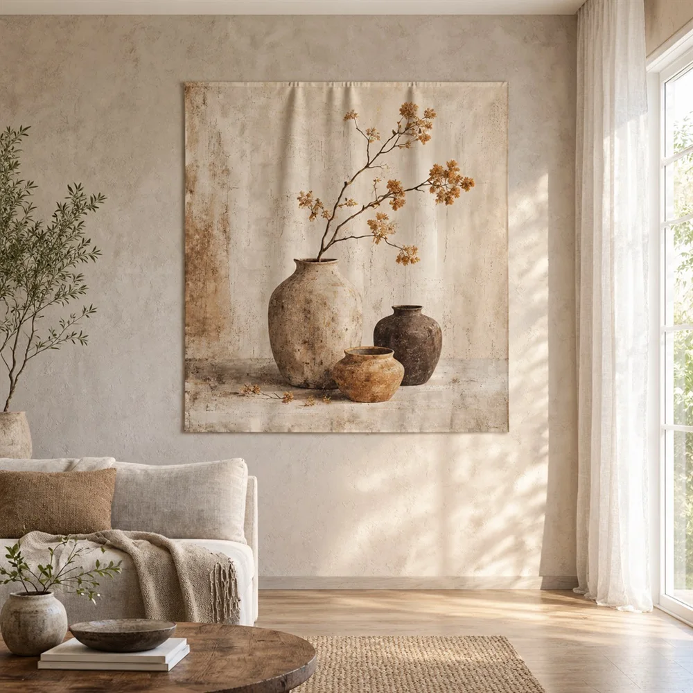 VIKAMA Clay Vase Still Life Clustered Groups Tapestry Wall Hanging, Wabi Sabi Wall Decor Tapestries for Living Room Bedroom