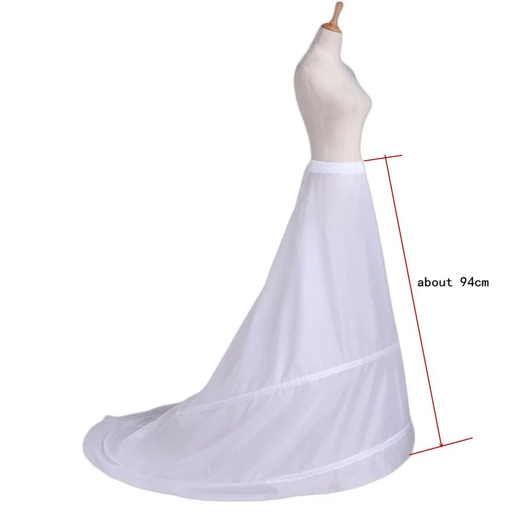 Acessórios de casamento saias com trem branco 2 aros underskirt crinoline para vestido formal de noiva em estoque