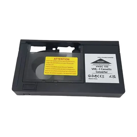 VHSC Media Shell for Small Camcorder Tape Use on Full-Size Video Decks, Single-Battery Use, Front Load Door, Not for 8Mm Hi8