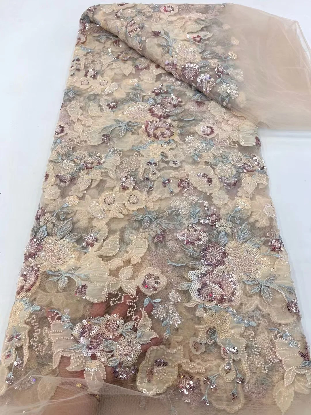 

Африканская кружевная ткань для свадебного платья, 3D-блетки, французская кружевная ткань с бисером, нигерийские свадебные платья, новинка, 2025, 5 ярдов