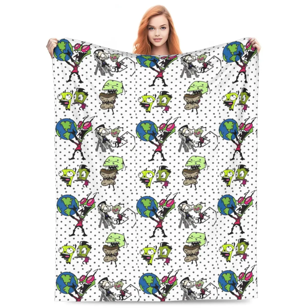 Custom I-Invader Z-Zim Cartoon Blankets Warm Flannel Throw Blanket for Bed Travel Rug Piece