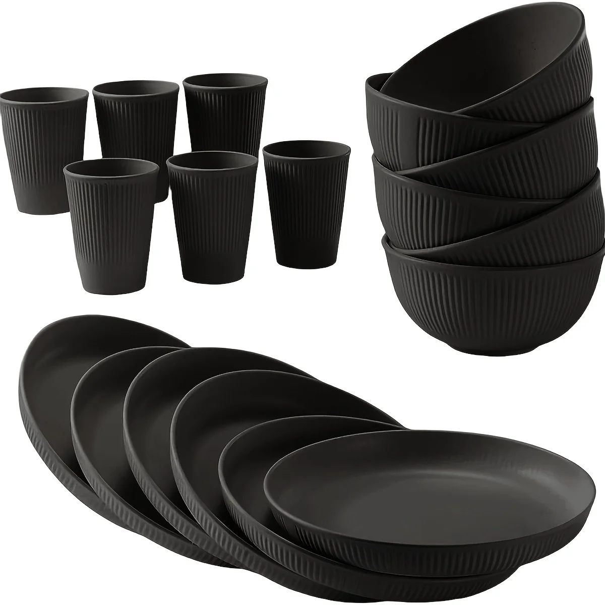 18-Piece Set Ff Unbreakable Plastic Tableware set - Reusable Plates Bowls And Cups Dishwasher Safe Dormitory Kitchenpicnicdishes