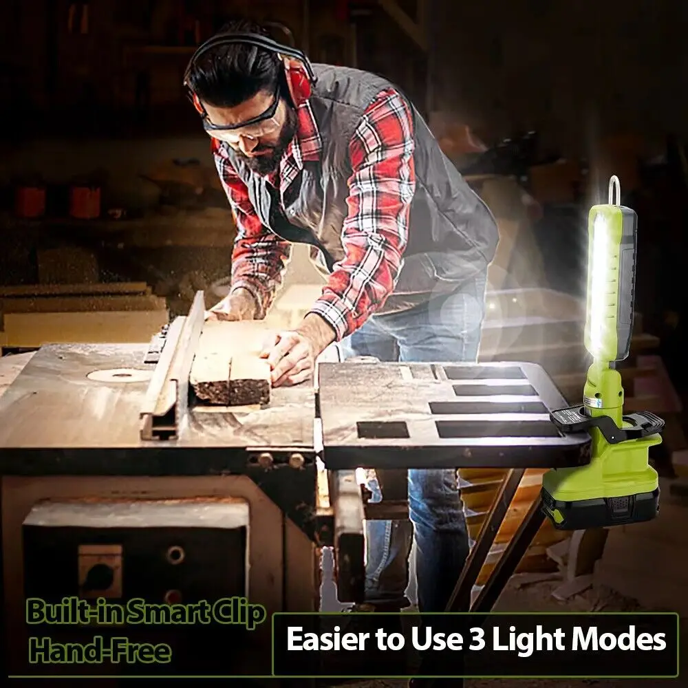 Cordless LED Work Light Flashlight For Ryobi 18V Lithium Nickel One+ Battery 20W 1000LM Searchlight Electric Torch Spotlight