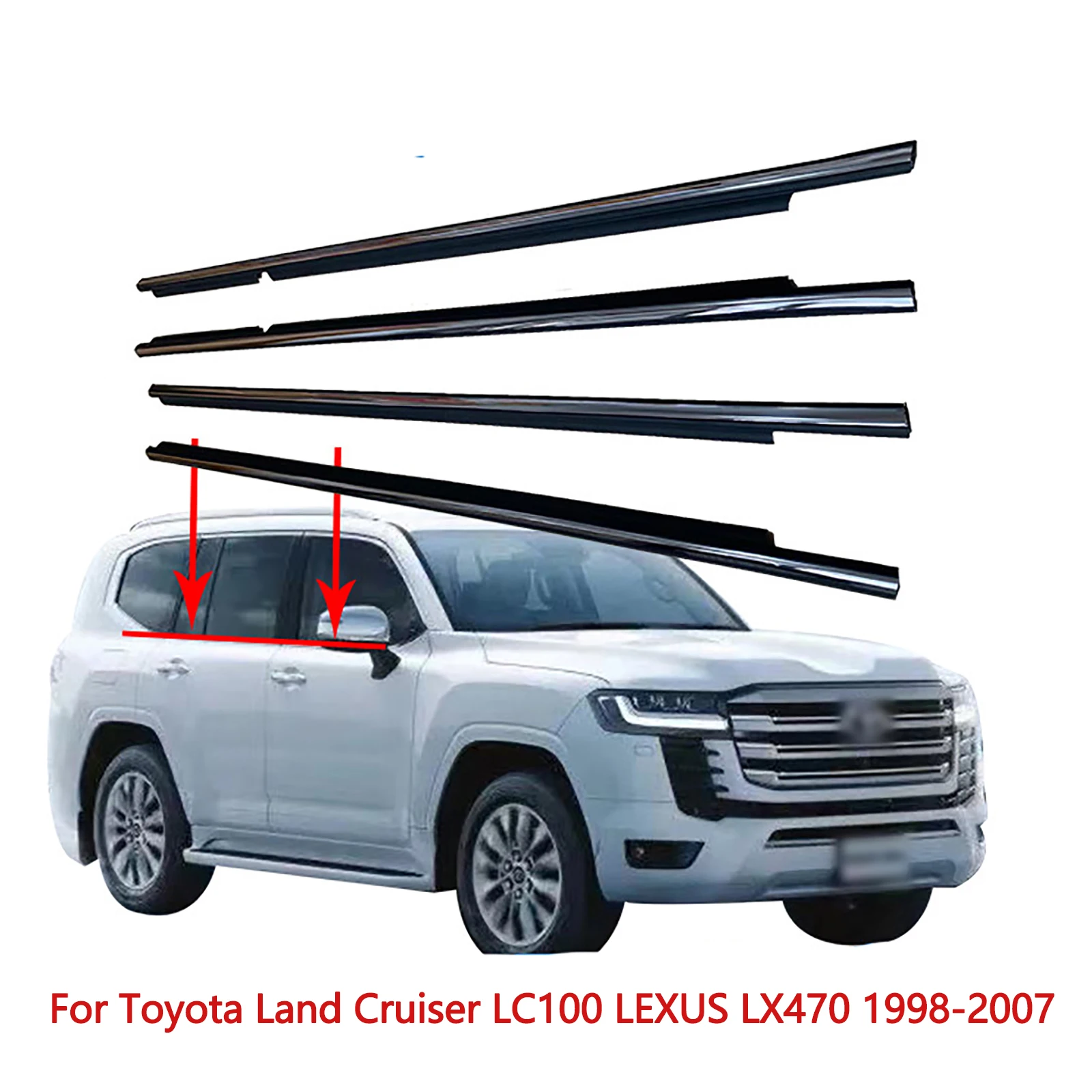 

4 шт. оконные уплотнители для Toyota Land Cruiser LC100 для LEXUS LX470 1998-2007, молдинг боковой двери, хромированная отделка, уплотнительные ремни