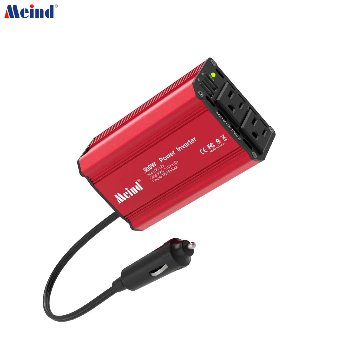 MEIND 300W Power Inverter DC 12V a AC 110V Inverter per auto con adattatore per auto Dual USB 5.4A