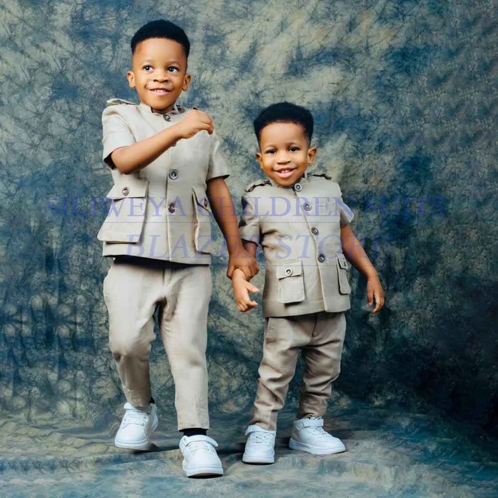 

Children Clothing Formal Single Breasted Customzied Short Sleeve Boy's Suits High Quality Solid Color 2 Piece Jacket Pants Sets