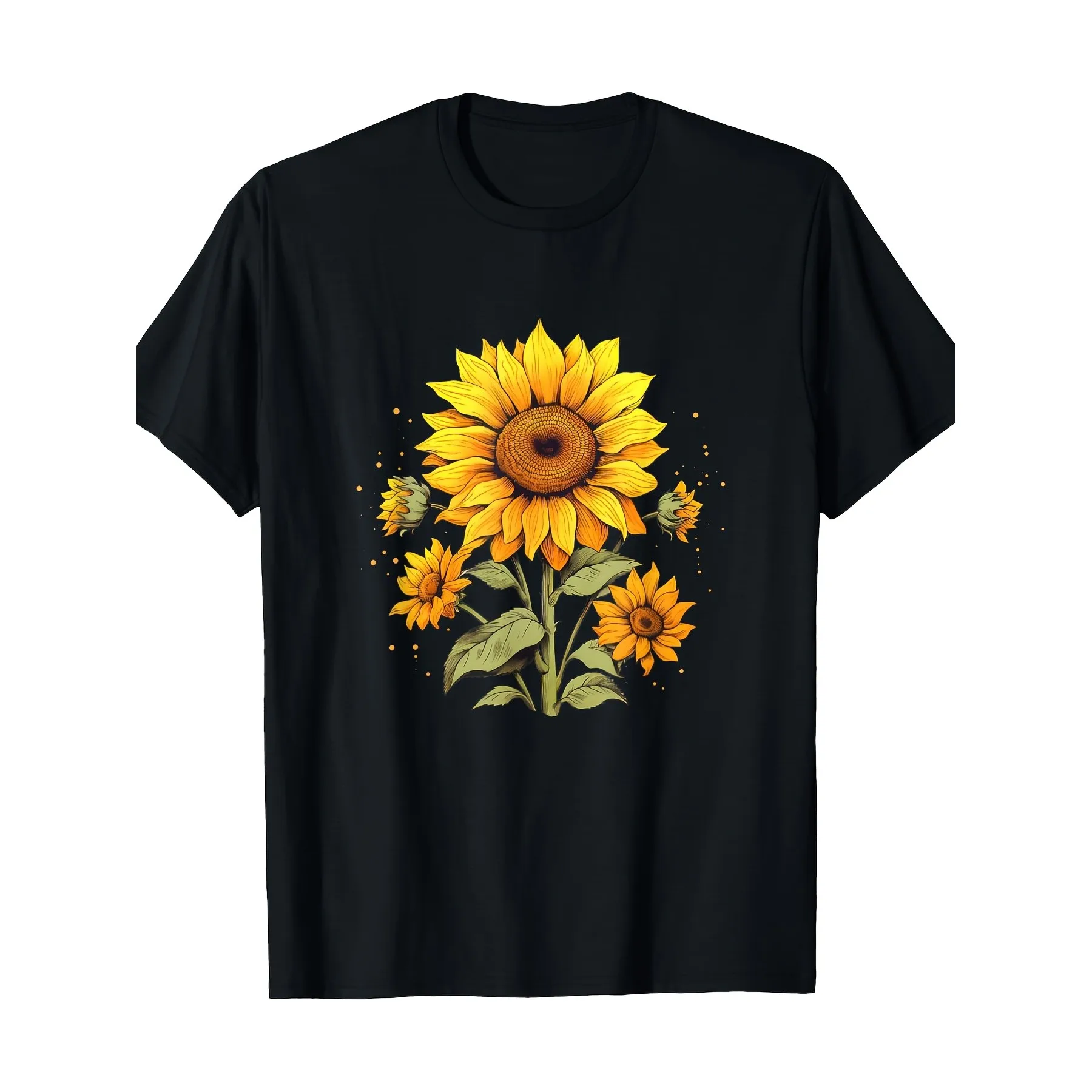Sunflower Graphic Tee Men Vintage Cotton Short Sleeve T Shirt Daily Casual