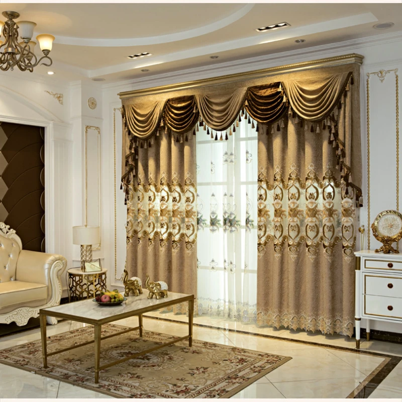 European Style Curtains for Living Bedroom Villa Hall Door Window Decor Modern Luxury Golden Hollow Embossed Embroidery Drapes