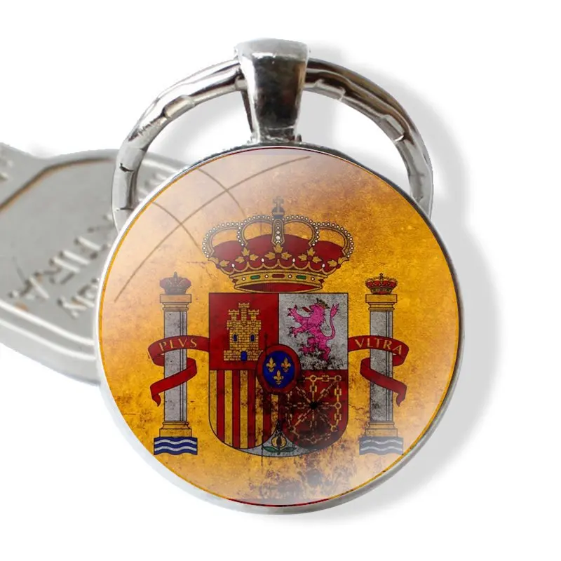 Design de desenhos animados Criativo Chaveiro Cabochão De Vidro Artesanal, Porta-Chaveiro Pingente Chaveiro, Espanha, Euro 2016, Squad Logo, Moda