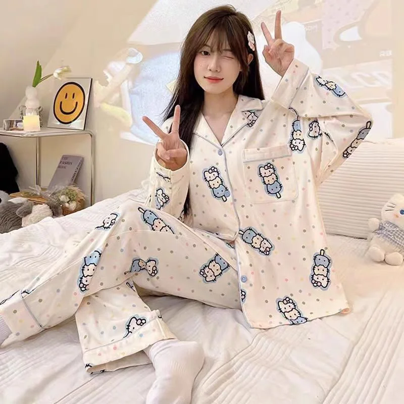 Sanrio pajamas winter cotton two-piece set Hello Kitty loungewear cartoon Sanrio pajamas pants set new Hello Kitty pajamas