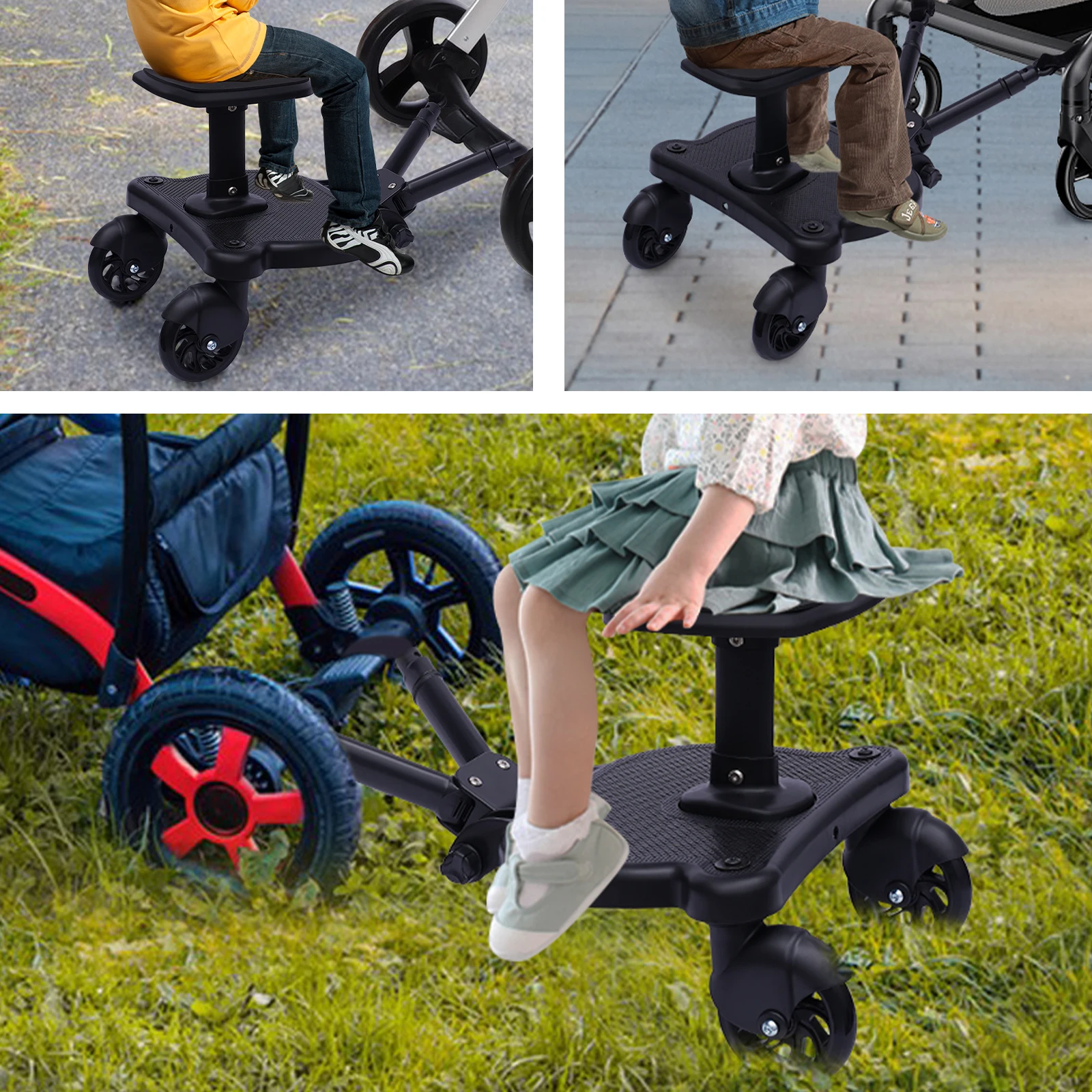 Sturdy & Adaptable Baby Stroller Board Supports 3-7 Years Old  55 lbs Limit 360° Swivel Wheels Design Stroller Accessories