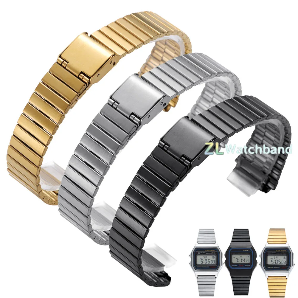 Correa de Acero Inoxidable de 18 mm y 20 mm para Reloj Casio, Correa de Repuesto Universal para Hombre y Mujer, Correa de Metal Dorada y Plateada