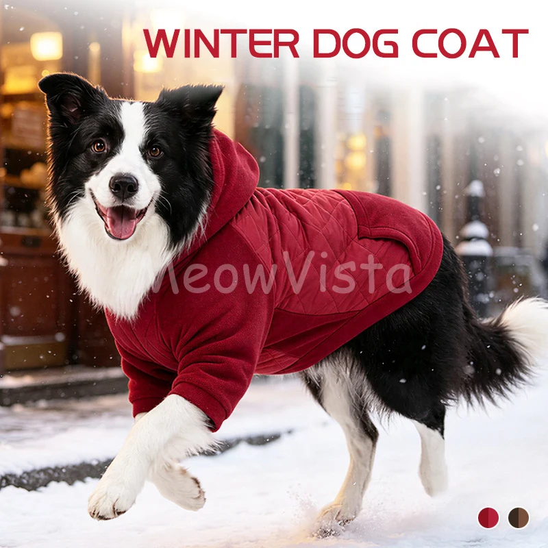 Christmas Large Dog Hooded Jacket Wind‑proof Snow‑resistant Heat‑locking Warm Winter Pet Coat for Golden Retriever Border Collie