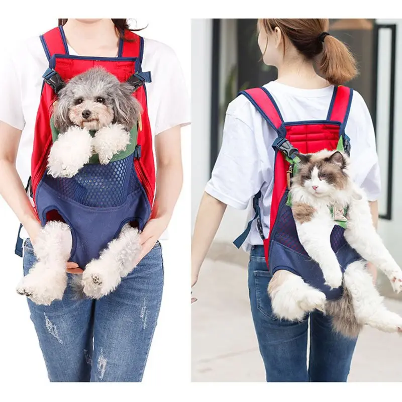 

Pet Breathable Bag Mesh Outgoing Portable Cat Dog Backpack Chest Travel Bag Pet Front for Legs Out Carrier Hiking Walking Bags