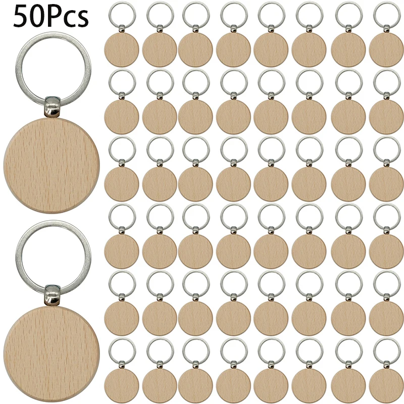 

50Pcs Blank Wooden Tag Key Diy Wood Keychains Key Wood Blank Keychains