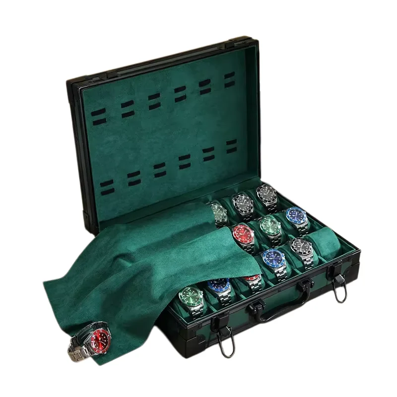 

OEM Display Watch Aluminum Alloy Case Leather Suitcase 24+6 Slot Webcast Brand Logo Customization Luxury Watch Storage Case Box