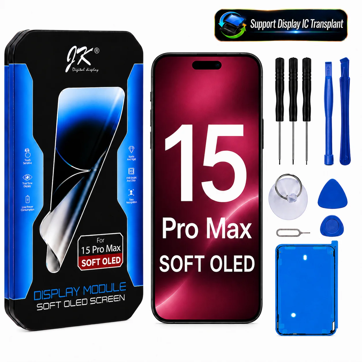 JK Soft OLED Screen Assembly For iPhone 15 Pro Max Plus Mini Digitizer Display Replacement