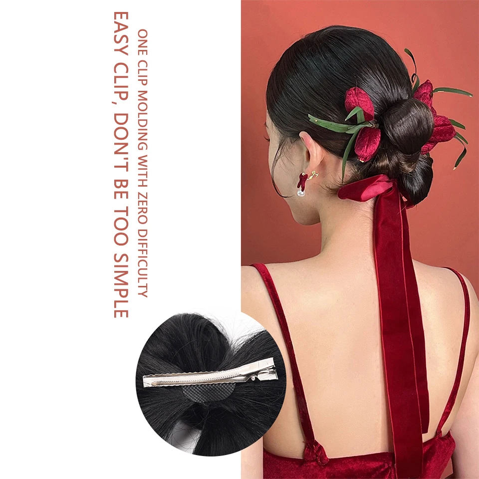 EASTSECRET-Estilo Chinês Bola Cabeça Flor Bud Cabeça Hanfu, Peruca Estilo Antigo, Saco de Cabelo, Noiva Bun, Anel de Cabelo, Novo