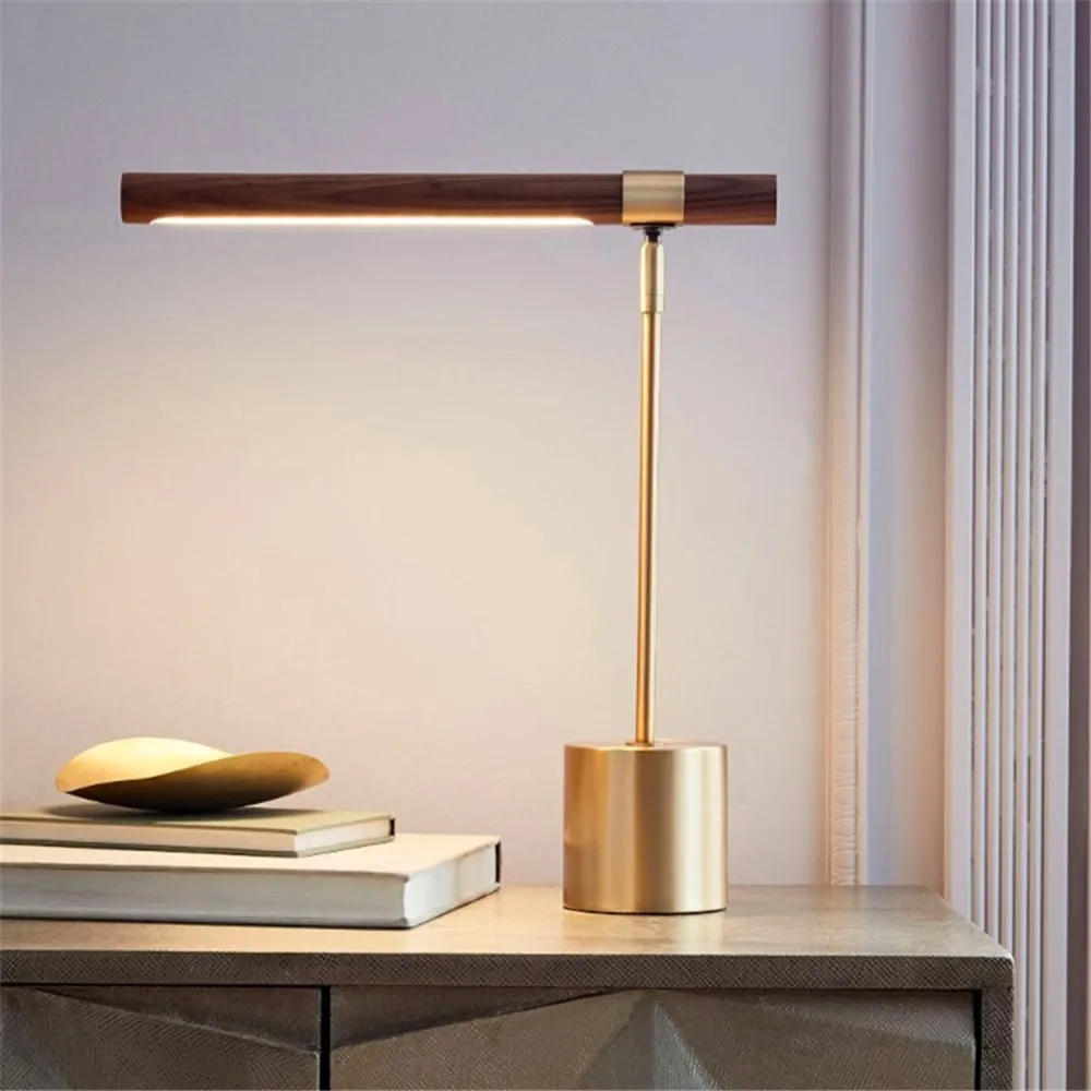 Modern simple wood grain LED desk lamp hotel art decoration table lamp bedroom study eye protection reading table lamp indoor