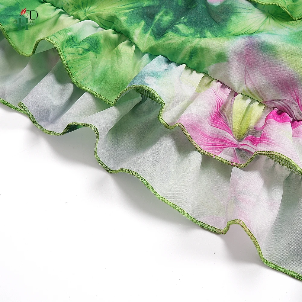 Vestiti africani per le donne vestono 2025 nuova moda verde increspato gonna a strati vestito da partito abito estivo fiore abiti casual veste