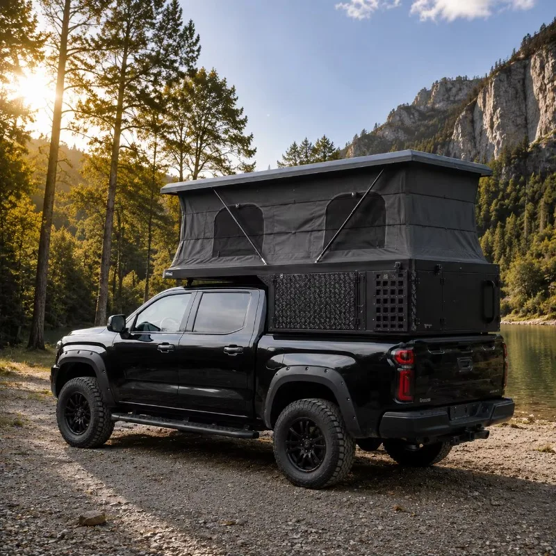 Pop‑top Truck Camper Aluminum Hard Shell Pop‑up Roof Lightweight Waterproof 4‑Person Slide‑in Camper Shell