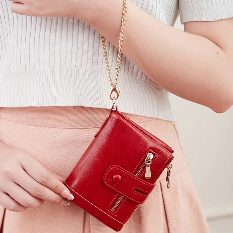 

Women's Wallets PU Leather RFID Cards Holder Purses and Handbags for Women Billfold with Zip Coin Pocket Chain Anti-theft Wallet