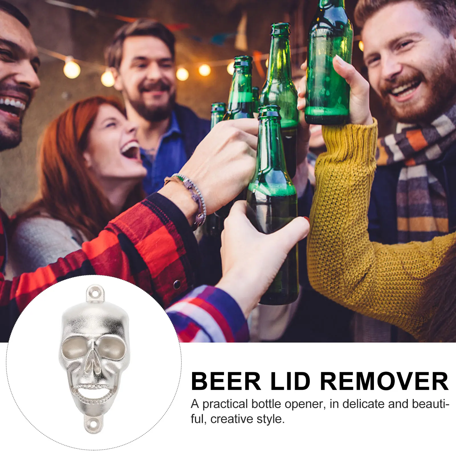 

2pcs Skull Head Bottle Opener Zinc Alloy Multi Functional Beer Lid Remover Party Accessories Silver Color Wall Mounted